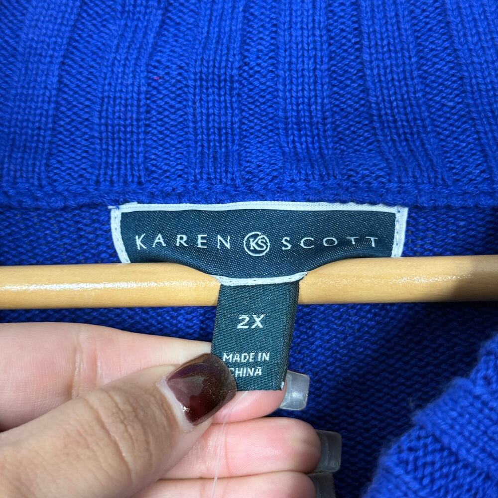 Karen Scott Cable Knit Sweater NWT Womens Size 2X Blue 1/4 Zip Mock Neck Preppy - Picture 8 of 9